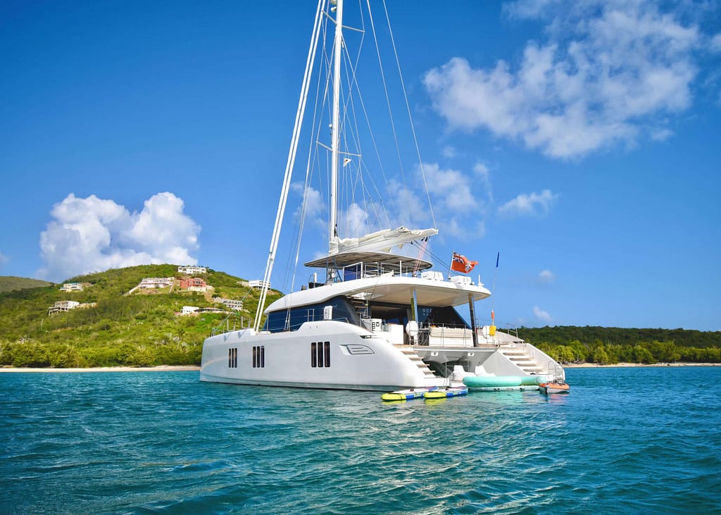 Charter Catamaran OCEAN VIBES Accommodates 8 guests in 4 cabins. All Inclusive week charters in the BVI starting at $69,000. Captain, Chef & Stew Onboard.