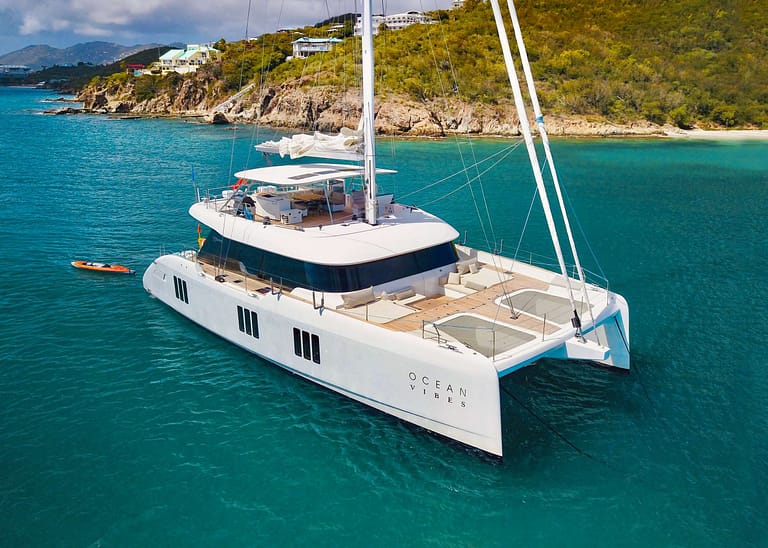 Charter Catamaran OCEAN VIBES Accommodates 8 guests in 4 cabins. All Inclusive week charters in the BVI starting at $69,000. Captain, Chef & Stew Onboard.