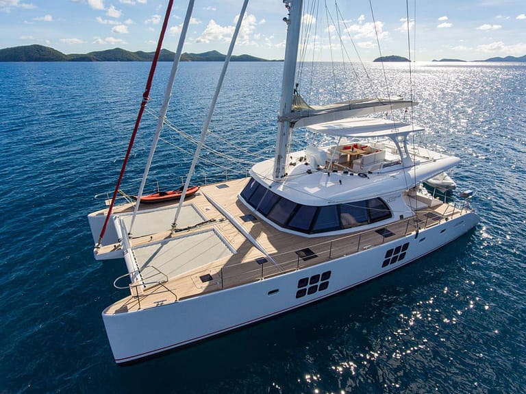 Charter Catamaran EUPHORIA accommodates 6 guests in 3 large ensuite cabins. Fully Crewed with Captain & Chef. All Inclusive 7 Nights in BVI starting at $35,000