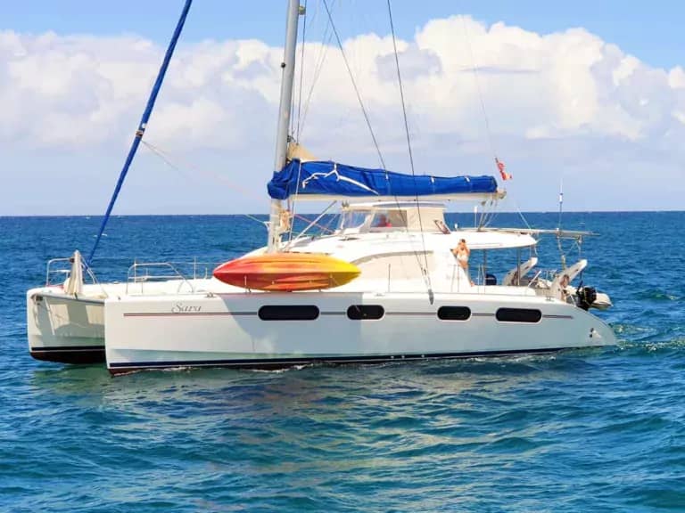 Charter Catamaran, SARA available in the Caribbean leeward and windward islands for up to 6 guests. All Inclusive.