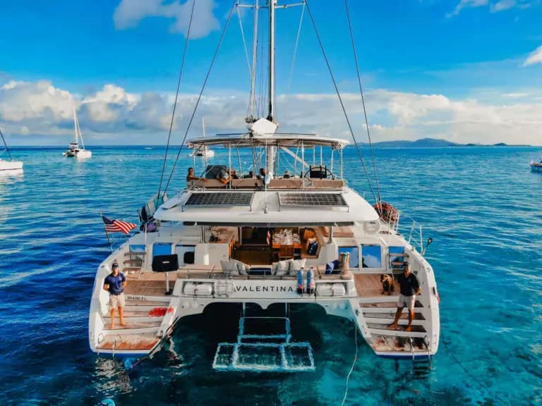 Charter Catamaran, VALENTINA accommodates 6 Guests in 3 spacious guest cabins. All Inclusive, 7 Nights in St Martin / St Barts. Fully Crewed charter with Captain & Chef.